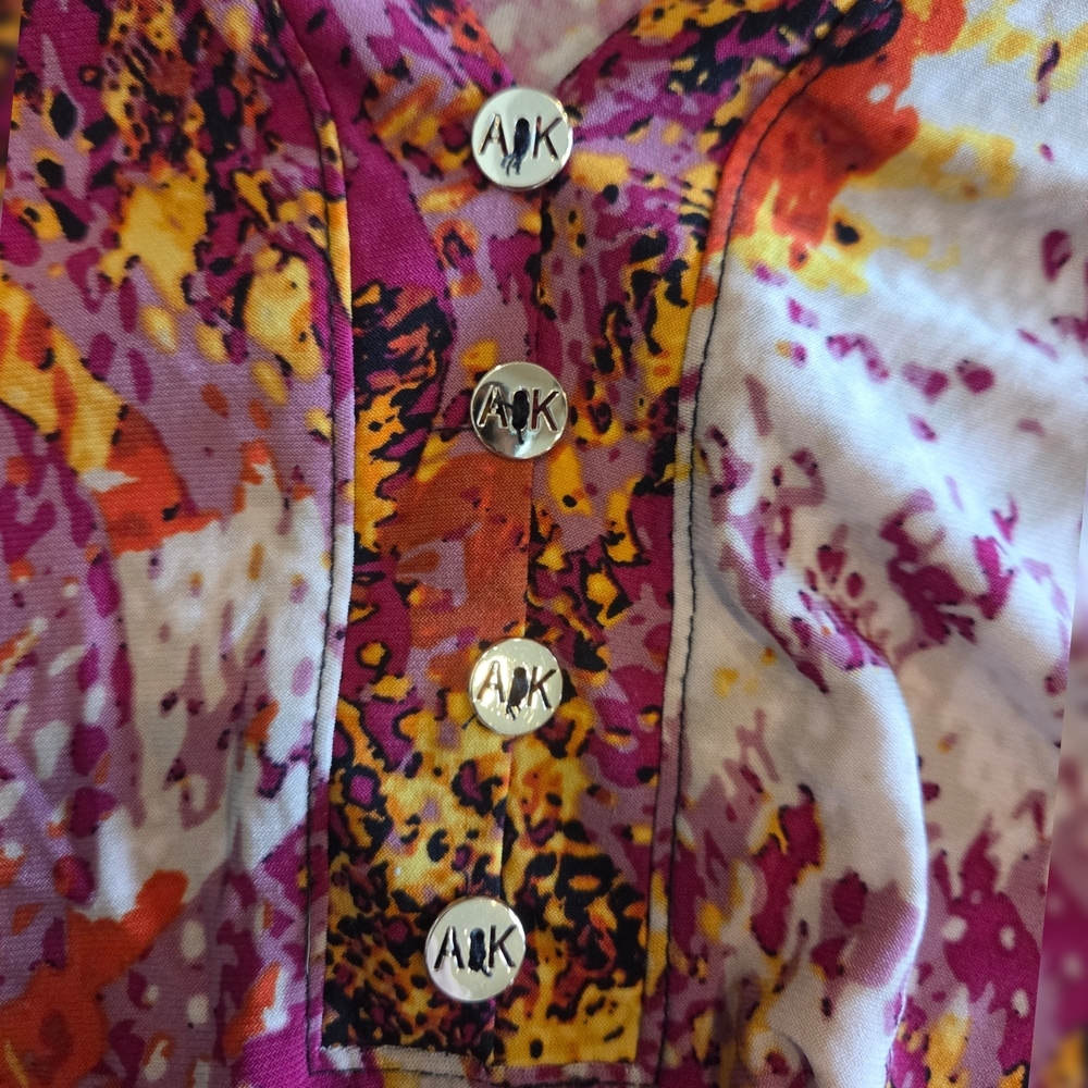 Anne Klein Pink and Yellow Patterned Blouse - Picture 3 of 8